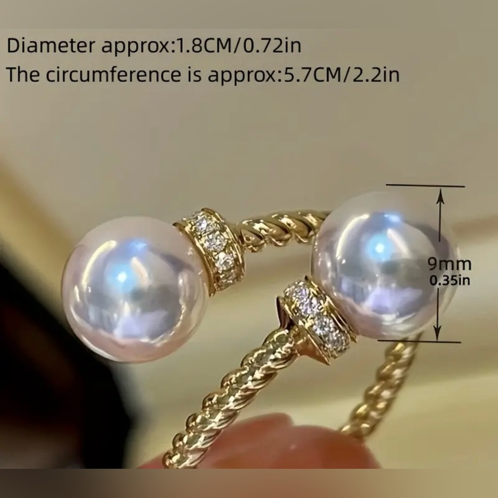 Elegant Gold and Pearl Women's Ring Adjustable size - Picture 5 of 5